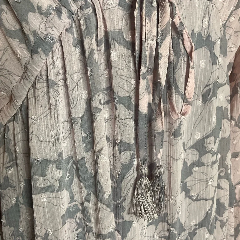 Lovestitch Pink & Grey Floral Balloon Sleeve V-Neck Tiered Maxi Dress Size Med - Picture 8 of 12
